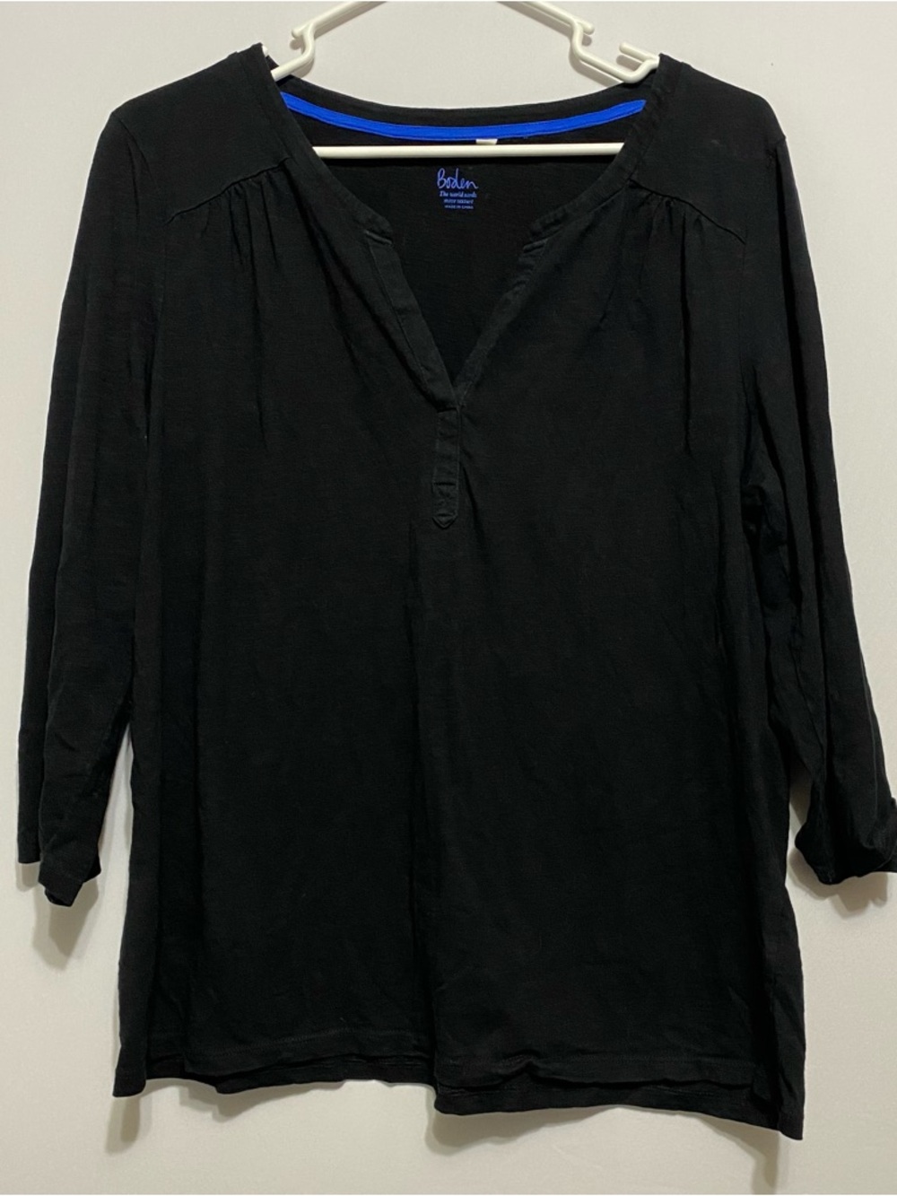 BODEN Black V Neck T Shirt Tee Quarter Sleeve Cotton Womens Large